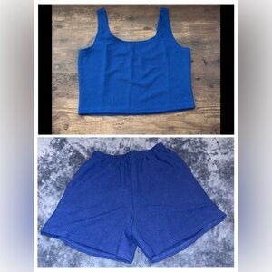 NWOT Blue Ribbed Women's Crop Top and Shorts Set
